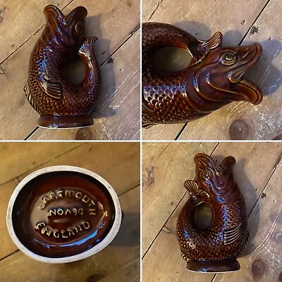 Buy Vintage Fish Jug Vase Devon Dartmouth Pottery Treacle Brown Glazed Gurgling • 42£