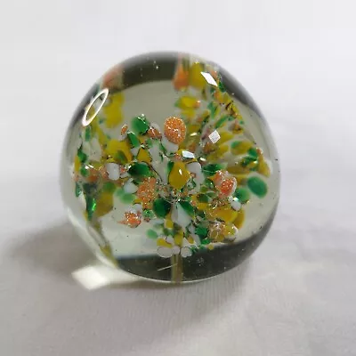Buy Small Paperweight Glass Yellow & Green Flower Bursts 5cm 220g • 9.95£