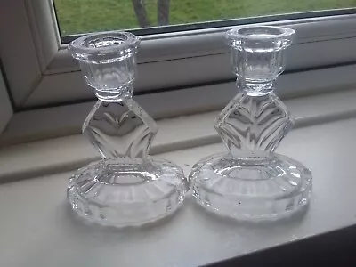 Buy A Pair Of Small Cut Clear Pressed Glass Candlesticks Maybe Part Of Vanity Set • 4£