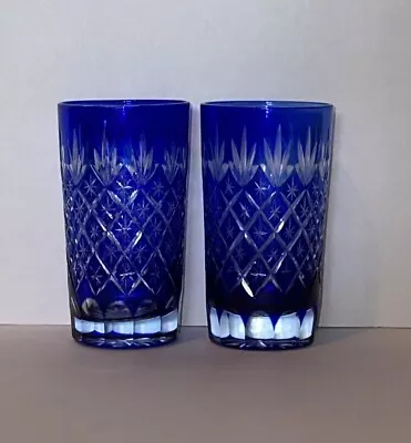 Buy Antique/vintage  Edo Kiriko  Hand Cut Crystal Cobalt Blue Set Of 2 Glasses • 43.17£
