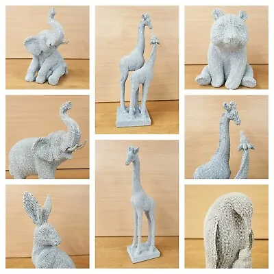 Buy Silver Sparkle Free Stand Elephant Giraffe Hare Panda Ornament Figurine Statue • 24.99£