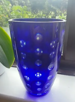 Buy Vintage Bohemian Cobalt Blue Cut Glass Polka Dot Vase • 15£