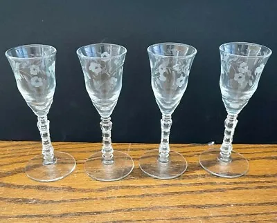 Buy Set Of 4 Vintage Antique Crystal Etched Floral Flower Cordial Liqueur Glasses  • 28.88£