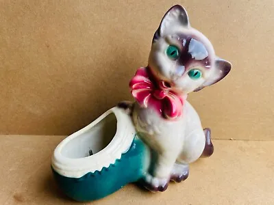 Buy Vintage Ceramic Planter Siamese Kitten With Dutch Clog Shoe Royal Copley • 9.99£