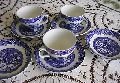 Buy Vintage Wood & Sons, England -  Willow   Pattern 3 Cups & 5 Saucers - Woods Ware • 20£