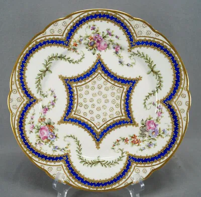 Buy Sevres Style Bloch Paris Hand Painted Floral Cobalt Beaded Gold 10 1/2 Plate B • 395.60£