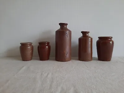 Buy 5x Brown Glaze Stoneware Vintage Earthenware Jar Pot Vase Victorian Flowers Old • 18£