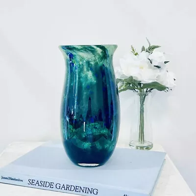 Buy Art Glass Vase Virginia Artist Signed Parker Stafford Blue Green & Gold Cased • 84.24£