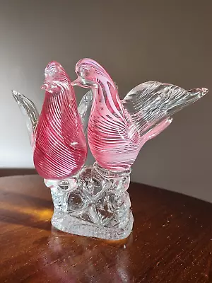 Buy Murano Style 'lovebirds' Figure Large Ornament/paperweight - Pink+clear Glass • 9.99£