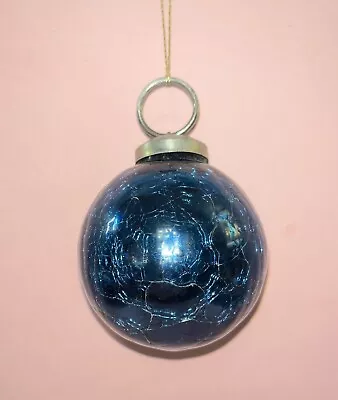 Buy Blue Crackle Crazed Glass Ball Holiday Ornament • 64.26£
