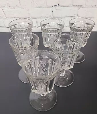 Buy 6 Antique Heavy EAPG American Pressed Etched Glass Square Water Wine Goblets • 38.41£