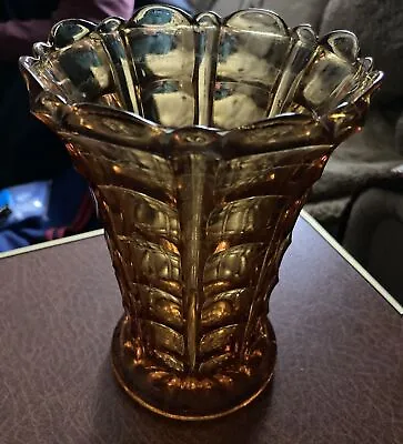 Buy Thick Heavy Amber Glass Vase Vintage • 18£