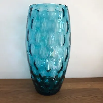 Buy Vintage Czech Borske Sklo Optical Olives Large Blue Art Glass Vase • 35£