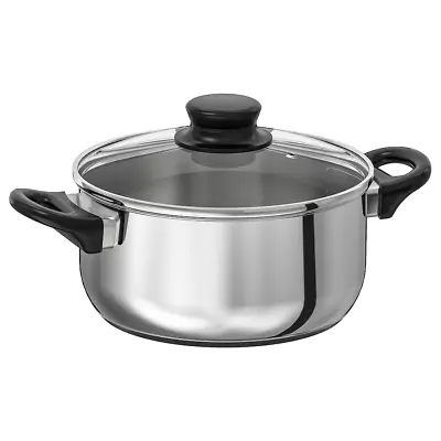 Buy IKEA New Large Stock Pot Saucepan Non-Stick Cooking Pot With Glass Lid Aluminum • 9.97£