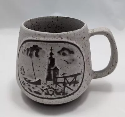 Buy Goss Onion River Vermont Pottery Lighthouse Sailboat Coffee Mug White Speckled • 5.67£