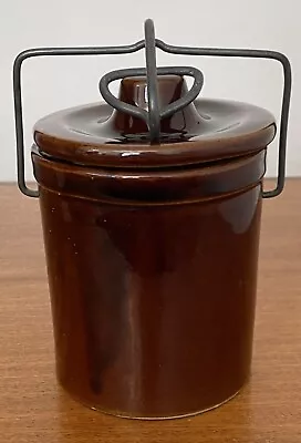 Buy Vintage Brown Glazed Stoneware Crock Jar With Metal Lid Clasp • 16£