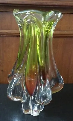 Buy Josef Hospodka Chribska Yellow/Red Czech Art Glass Mid Century Vase Vintage • 29£