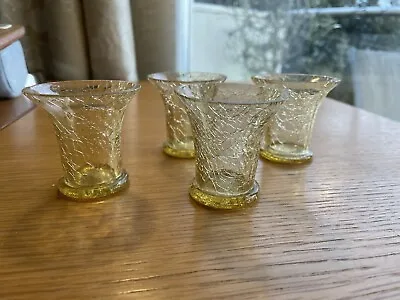 Buy Set Of 4 Modern Amber Crackle Glass Shot Glasses 5.5cm High • 12.50£