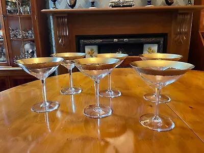 Buy Set Of 6 Art Deco Crystal Cocktail Glasses With Gold Embossed Rims  • 80£