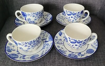 Buy 4 ROYAL STAFFORD HEDGEROW BLUE FLORAL CUPS  & SAUCERS Spring Garden • 19.99£